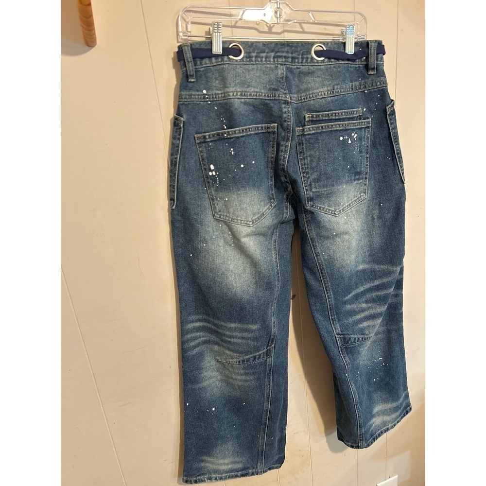 Flamingals Wide Leg Distressed Denim Jeans with Grommet Detail - Picture 4 of 5